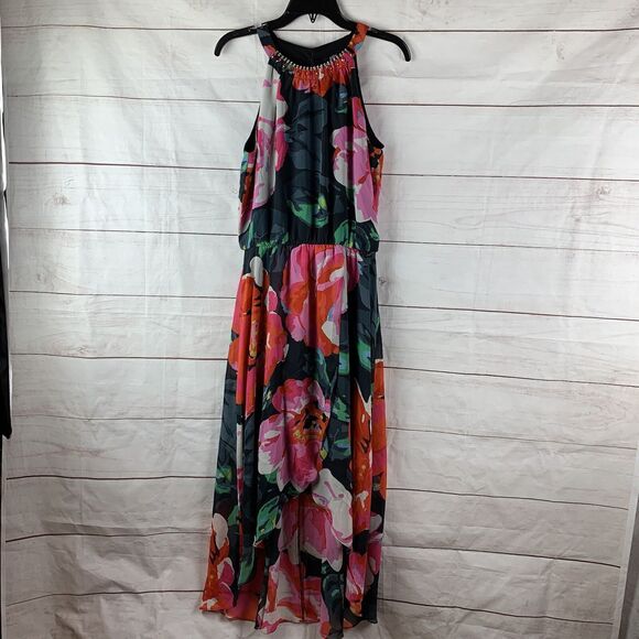 MSK Dress Floral Midi Party Wedding high-low Jeweled 8 M Kaftan lined elastic - Picture 6 of 16